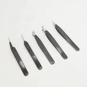 Juego de Pinzas para Extensión de Pestañas de Diseño Personalizado, Acero Inoxidable con Recubrimiento de Polvo Negro, Ligeras, Antibacterianas, para Cuidado Personal - Product Image 4