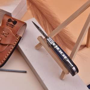 Cuchillo Plegable de Bolsillo de Acero de Damasco Forjado a Mano con Funda de Cuero, Regalo OEM, Uso en Exteriores, Alta Durabilidad 58HRC, Cuchillo de Apertura Deslizante - Product Image 2