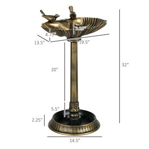 Bain d'oiseaux décoratif en bronze antique de 32 pouces avec piédestal, pot de fleurs et statues d'oiseaux - Product Image 2