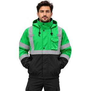 Chaqueta de Trabajo Verde y Negra de Alta Visibilidad para Hombre, Uniforme de Seguridad Reflectante de Poliéster, Ropa de Invierno con Capucha y Bolsillos - Product Image 2