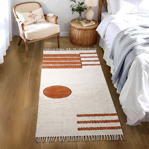 Alfombra de Algodón Kantha Hecha a Mano, 3x5 Pies, Colorida, con Patrón Floral Bohemio, Pelo Fino y Plano, Ecológica, Apta para Mascotas, Decoración del Hogar - Product Image 1