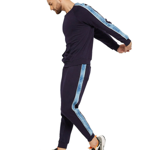 Conjunto Deportivo Azul Marino para Hombre, Sudadera y Pantalones Largos de Color Sólido con Bolsillos Laterales, Cuello Redondo, Ropa Casual de Otoño - Product Image 4