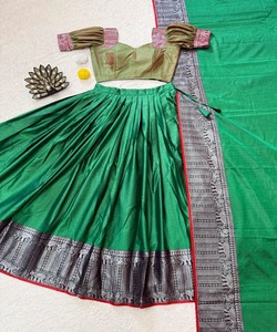 Lehenga Choli Dupatta en coton de créateur vert, entièrement cousu, moderne, pour fêtes et mariages, tenue ethnique pour femmes 85244 ST 228- - Product Image 3