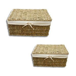 Wicker SEAGRASS STORAGE <b>BASKET</b> Storage <b>Basket</b> with Lid Storage and <b>Gift</b> Box Set of 3 - Product Image 1