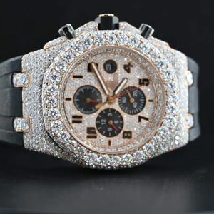 Reloj de Lujo con 10 Moissanitas Certificadas por GRA, Caja de Acero Inoxidable, Esfera de Cristal de Zafiro, Movimiento Mecánico, 44MM, Unisex - Product Image 3