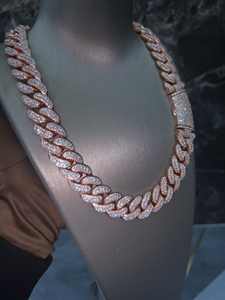 Collier chaîne cubaine glacée en or rose avec moissanite VVS, tendance unisexe, best-seller, vente chaude, hip-hop, bling, luxe - Product Image 3