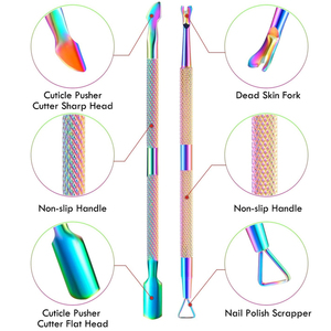 Kit d'entretien des ongles en acier inoxydable durable, de qualité supérieure, sur mesure, haute précision, finition arc-en-ciel, avec repousse-cuticules - Product Image 5