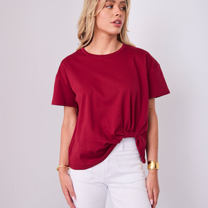 T-shirts décontractés en jersey de coton pour femmes, couleur unie, col rond, manches classiques, taille ajustée, style tricot irrégulier, pour l'été - Product Image 1