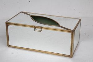 ARTISAN DESIGN <b>Mirrored</b> Metal Tissue Box Cover with Gold Trim Rectangular Design <b>Bathroom</b> Vanity Storage Accessory - Product Image 2