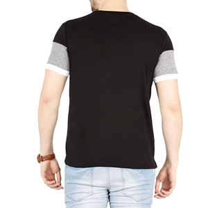 Men's Short Sleeve O-Neck Color Blocked Striped Knitted T-Shirt Regular Fit Casual Contrast Trim Lining Design Latest - Product Image 2