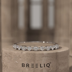 14K Solid Gold Lab Grown Diamond Marquise Round Alternating Ring Elegant Diamond Band Minimal <b>Wedding</b> Stackable Fine Jewelry - Product Image 4