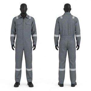 Combinaison de travail en coton et polyester twill de qualité supérieure 245 GSM, certifiée CE, imperméable, unisexe, grise, avec bandes réfléchissantes et poches utilitaires - Product Image 1