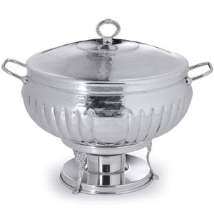 Elegante calentador de platos de acero inoxidable con efecto martillado plateado y patas ornamentadas para bodas y catering en el Medio Oriente - Product Image 1