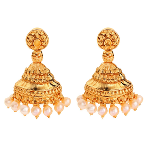 Gold Plated Brass Jhumka Earrings with Pearl Accents for Wedding and Party - Product Image 2