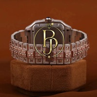 Briva Vollständig Vereiste Quadratische Herren-Armbanduhr mit Arabischen Ziffern, Luxuriöse Diamantglas-Uhr mit Umweltfreundlichem Edelstahlarmband, 10 Bar Wasserdicht, Datumsanzeige