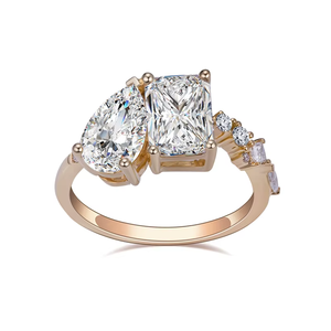 Anillo de compromiso de oro rosa con diamantes, corte pera, corte radiante, diamantes cultivados en laboratorio, certificado IGI, estilo clásico para mujer - Product Image 5
