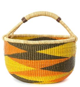 Panier en jonc de mer certifié qualité, tressé à la main, en herbe naturelle, jaune-orange, motif géométrique, boîte de rangement pour la maison - Product Image 2
