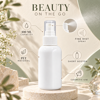 Flacon Boston court en PET blanc de 100 ml à brume fine |   Emballage de pulvérisateur cosmétique pour soins de la peau, tonique, lotion, brume faciale, soins de beauté