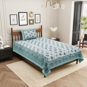 Parures de lit unies en coton imprimé réactif motif végétal de qualité supérieure, 1 drap plat et 1 taie d'oreiller incluses, 300 fils, écologiques - Product Image 4