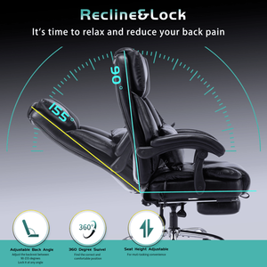 High Back Executive Office Chair with Massage & Reclining Feature Home Computer Desk Chair Featuring Lumbar Cushion Footrest - Product Image 3