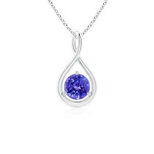 14K Gold Natural Round Precious Tanzanite Solitaire Gemstone <b>Infinity</b> Twist Pendant Fine Jewelry Wedding Engagement Gift For Her - Product Image 1