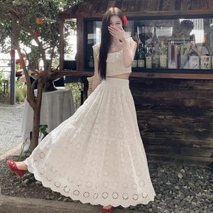 Feminine Solid Embroidered 100% Cotton White Lace Crop Blouse and A-Line <b>Skirt</b> Set for Daily & Vacation Styling - Product Image 6