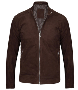 Windproof Anti-Bacterial <b>Suede</b> Leather <b>Jacket</b> with Stand Collar and Zipper Closure for Winter - Product Image 3