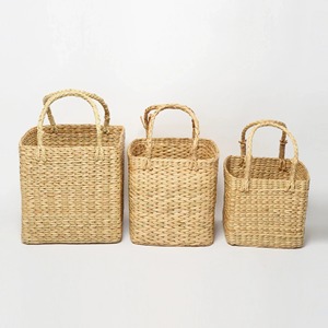 Set of 3 <b>square</b> seagrass <b>baskets</b> with handles Handmade Storage <b>Basket</b> Wholesale eco-friendly Made in Viet Nam - Product Image 2