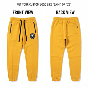 Pantalones Deportivos Premium para Hombre, 320 GSM, Algodón y Poliéster, con Paneles en Amarillo, Bordado Personalizado, Serigrafía y Logotipo con Impresión Puff - Product Image 1