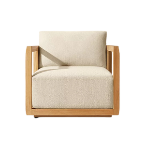 Sillón Moderno para Exteriores, Madera de Teca Sólida Natural, Panel Lateral Acanalado, Asiento Profundo, Cojín de Secado Rápido, Muebles de Lujo para Villas y Resorts - Product Image 3