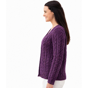 Cardigan tricoté violet pour femme, manches longues, col en V, couleur unie, style décontracté, maille ouverte, tricoté à la main, pour l'automne - Product Image 2