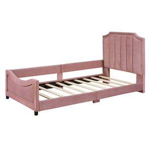 Letto a giorno classico a righe rosa imbottito, misura singola, per bambini, con elegante testiera - Product Image 5