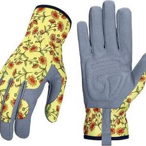 Yellow Broken Flowers Women Leather Gardening <b>Gloves</b> Rose Pruning Thornproof <b>Gloves</b> Breathable Touch Screen Garden <b>Gloves</b> - Product Image 1