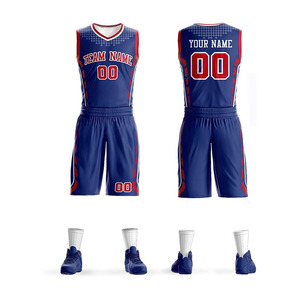 Conjunto de Uniforme de Baloncesto Personalizado Azul y Rojo con Nombre del Equipo 00, Sublimado, Malla Transpirable, Sin Mangas, Unisex, para Verano - Product Image 1