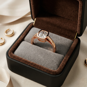 1 Ct IGI Certified Lab Grown Diamond <b>Ring</b> <b>Cushion</b> Cut Bezel Setting 9K Gold Engagement <b>Wedding</b> Anniversary Fine Jewelry Supplier - Product Image 4