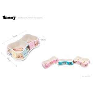 Yommy <b>Plastic</b> Rounded Pet Feeder 33x24x6.5cm Dual Compartment with <b>Animal</b> Print for Cats - Product Image 1