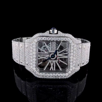 Montre Hip Hop de Luxe Entièrement Automatique en Verre Quartz Antique, Couleur Rose Blanche, Ornée de Diamants Moissanite VVS, Modèle Très Vendu