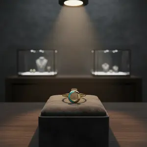 Bague minimaliste en or avec turquoise et émail noir, centre circulaire ouvert, bijou géométrique moderne et audacieux - Product Image 3