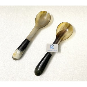 Indian Handmade Natural Buffalo Horn Salad Server Set Eco-Friendly Kitchen Utensils Dishwasher Safe <b>Serving</b> Spoon & Fork Cutlery - Product Image 5