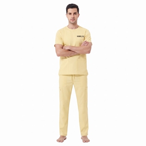 Tenue de travail médicale de haute qualité en gros, uniforme à col rond et manches courtes en polyester et élasthanne pour hommes - Product Image 3