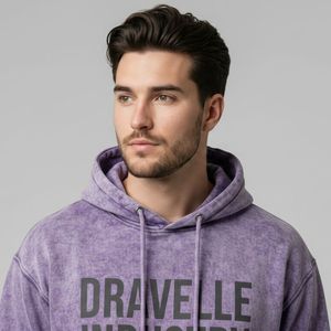 Custom Distressed Heavyweight Men's Acid Wash Hoodie Winter Pullover 100% Polyester Digital <b>Printing</b> Customizable - Product Image 6