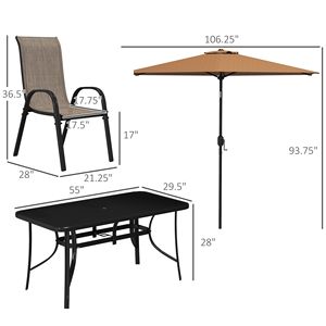 Set di Mobili da Esterno in Marrone Chiaro a 8 Pezzi con Ombrellone da 2,7 m, Tavolo e Sedie da Pranzo per Ospedali e Impianti Sportivi - Product Image 3