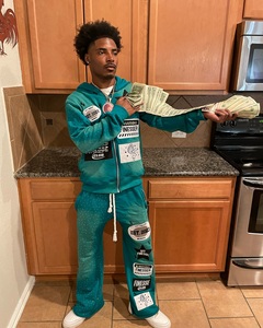 Mens Teal Patchwork Rhinestone Tracksuit <b>Full</b> <b>Zip</b> <b>Hoodie</b> Jogger Pants Streetwear Two Piece Set Custom Wholesale Activewear Style - Product Image 5