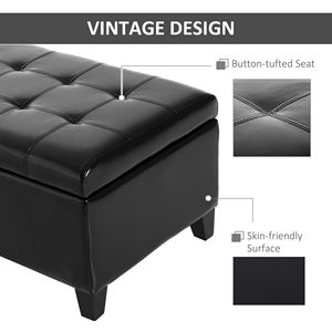 Pouf Contenitore Rettangolare Trapuntato in Ecopelle Nera da 130 cm per Soggiorno, Ingresso o Camera da Letto - Product Image 6