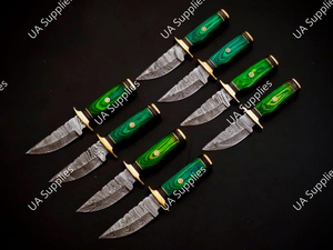 2026 New Design Handmade Damascus Steel Fixed Blade Drop Point 2.4mm Thickness Skinner Camping Knife Pakka Wood Brass Guard - Product Image 5