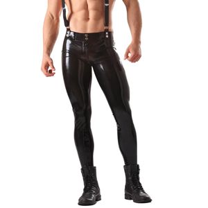 Pantalon moto noir taille haute pour homme en similicuir avec ceinture et braguette zippée, coupe slim, style clubwear - Product Image 5