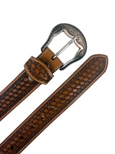 Wholesale Vintage Hand Tooled Western Leather <b>Belt</b> with Beads Engraved Buckle Custom Branding Available - Product Image 3