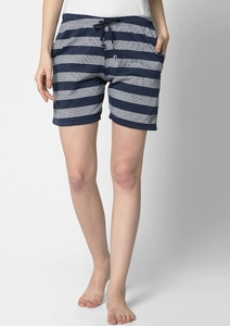 Shorts en coton tricoté rayé pour femme, taille élastique, décontracté, respirant, coupe régulière, taille mi-haute - Product Image 2