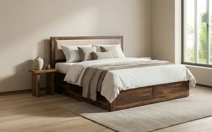 Cadre de lit King Size avec pied de lit, meilleur mobilier de chambre en bois, sculpté à la main, qualité supérieure, luxe, fabrication artisanale en bois massif - Product Image 3