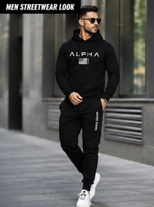 Alpha Usa Conjunto de Sudadera con capucha y pantalones para hombre Chándal informal negro con estampado de bandera americana Ropa de otoño Conjunto de 2 piezas Tallas grandes - Product Image 6